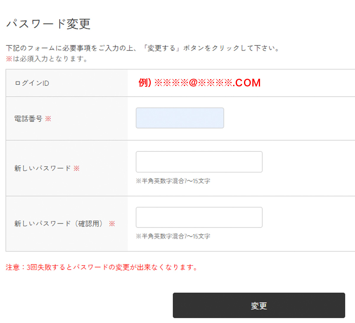 パスワードの再設定方法の説明